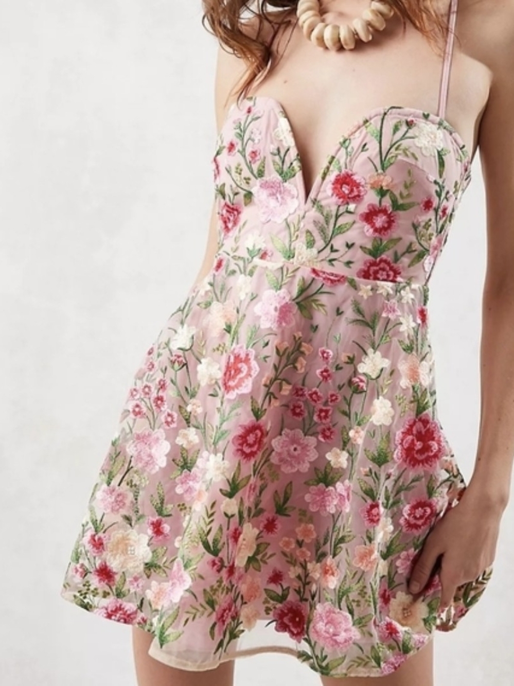 For Love & Lemons Luna Mini dress Tulle Pink Floral Embroidery Small Repaired